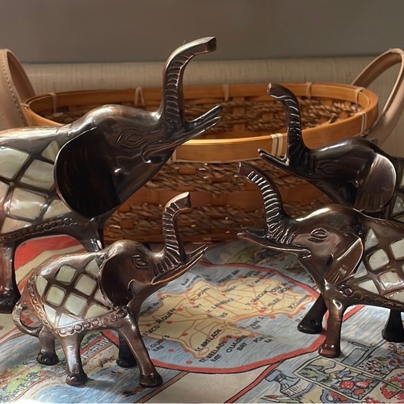 Brass Elephants Mother of Pearl Inlay Set of 4 - Picture 2 of 4